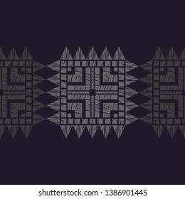 Ethnic boho seamless pattern. Embroidery on fabric. Patchwork texture. Weaving. Traditional ornament. Tribal pattern. Folk motif. Can be used for wallpaper, textile, invitation card, wrapping, web.