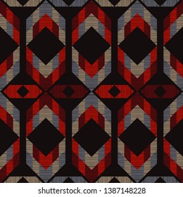 Ethnic boho seamless pattern. Embroidery on fabric. Patchwork texture. Weaving. Traditional ornament. Tribal pattern. Folk motif. Can be used for wallpaper, textile, invitation card, wrapping, web.