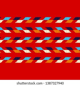 Ethnic boho seamless pattern. Embroidery on fabric. Patchwork texture. Weaving. Traditional ornament. Tribal pattern. Folk motif. Can be used for wallpaper, textile, invitation card, wrapping, web.