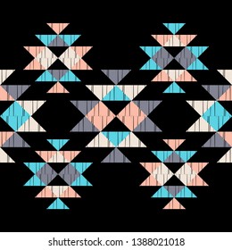 Ethnic boho seamless pattern. Embroidery on fabric. Patchwork texture. Weaving. Traditional ornament. Tribal pattern. Folk motif. Can be used for wallpaper, textile, invitation card, wrapping, web.