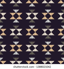 Ethnic boho seamless pattern. Embroidery on fabric. Patchwork texture. Weaving. Traditional ornament. Tribal pattern. Folk motif. Can be used for wallpaper, textile, invitation card, wrapping, web.