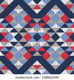 Ethnic boho seamless pattern. Embroidery on fabric. Patchwork texture. Weaving. Traditional ornament. Tribal pattern. Folk motif. Can be used for wallpaper, textile, invitation card, wrapping, web.
