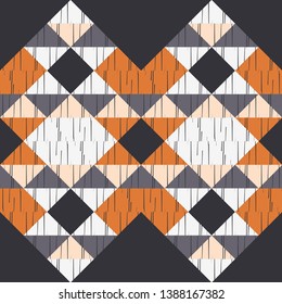 Ethnic boho seamless pattern. Embroidery on fabric. Patchwork texture. Weaving. Traditional ornament. Tribal pattern. Folk motif. Can be used for wallpaper, textile, invitation card, wrapping, web.