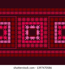 Ethnic boho seamless pattern. Embroidery on fabric. Patchwork texture. Weaving. Traditional ornament. Tribal pattern. Folk motif. Can be used for wallpaper, textile, invitation card, wrapping, web.