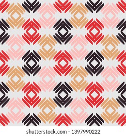 Ethnic boho seamless pattern. Embroidery on fabric. Patchwork texture. Weaving. Traditional ornament. Tribal pattern. Folk motif. Can be used for wallpaper, textile, invitation card, wrapping, web.