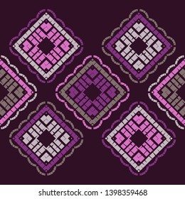 Ethnic boho seamless pattern. Embroidery on fabric. Patchwork texture. Weaving. Traditional ornament. Tribal pattern. Folk motif. Can be used for wallpaper, textile, invitation card, wrapping, web.