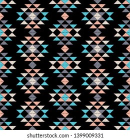 Ethnic boho seamless pattern. Embroidery on fabric. Patchwork texture. Weaving. Traditional ornament. Tribal pattern. Folk motif. Can be used for wallpaper, textile, invitation card, wrapping, web.