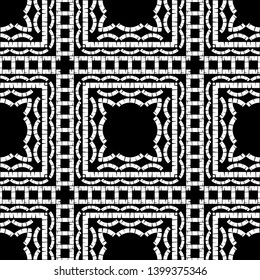 Ethnic boho seamless pattern. Embroidery on fabric. Patchwork texture. Weaving. Traditional ornament. Tribal pattern. Folk motif. Can be used for wallpaper, textile, invitation card, wrapping, web.