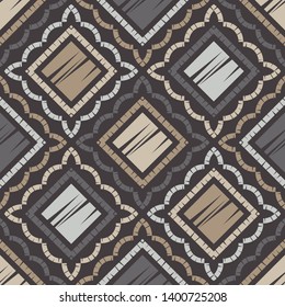 Ethnic boho seamless pattern. Embroidery on fabric. Patchwork texture. Weaving. Traditional ornament. Tribal pattern. Folk motif. Can be used for wallpaper, textile, invitation card, wrapping, web.