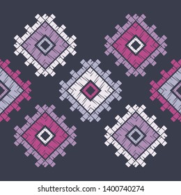 Ethnic boho seamless pattern. Embroidery on fabric. Patchwork texture. Weaving. Traditional ornament. Tribal pattern. Folk motif. Can be used for wallpaper, textile, invitation card, wrapping, web.