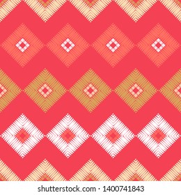 Ethnic boho seamless pattern. Embroidery on fabric. Patchwork texture. Weaving. Traditional ornament. Tribal pattern. Folk motif. Can be used for wallpaper, textile, invitation card, wrapping, web.