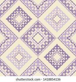 Ethnic boho seamless pattern. Embroidery on fabric. Patchwork texture. Weaving. Traditional ornament. Tribal pattern. Folk motif. Can be used for wallpaper, textile, wrapping, web.