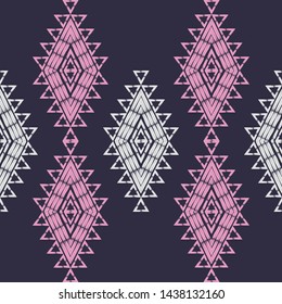 Ethnic boho seamless pattern. Embroidery on fabric. Patchwork texture. Weaving. Traditional ornament. Tribal pattern. Folk motif. Can be used for wallpaper, textile, wrapping, web.