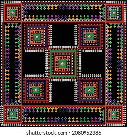 Ethnic Boho seamless pattern. embroidery pattern on fabric. Patchwork texture. Traditional ornament. Tribal pattern. Folk motif. Can be used for wallpaper, textile.