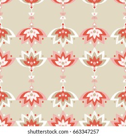 Ethnic boho seamless pattern. Embroidery on fabric. Retro motif. Vector illustration. Textile rapport.