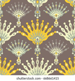 Ethnic boho seamless pattern. Embroidery on fabric. Retro motif. Vector illustration. Textile rapport.
