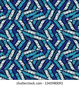 Ethnic boho seamless pattern. The figures in the shaded squares. Patchwork texture. Weaving. Traditional ornament. Tribal pattern. Folk motif. Can be used for wallpaper, textile, invitation card.