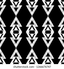 Ethnic boho seamless pattern. Geometric background. Hand hatching. Traditional ornament. Tribal pattern. Folk motif. Can be used for wallpaper, textile, invitation card, web page background.