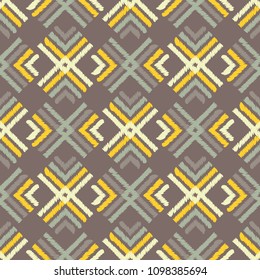 Ethnic boho seamless pattern. Hand hatching. Traditional ornament. Geometric background. Folk motif. Textile rapport.