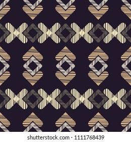 Ethnic boho seamless pattern. Hand hatching. Traditional ornament. Geometric background. Folk motif. Textile rapport.