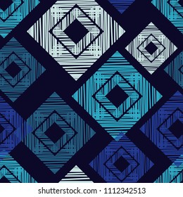 Ethnic boho seamless pattern. Hand hatching. Traditional ornament. Geometric background. Folk motif. Textile rapport.