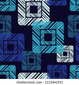 Ethnic boho seamless pattern. Hand hatching. Traditional ornament. Geometric background. Folk motif. Textile rapport.