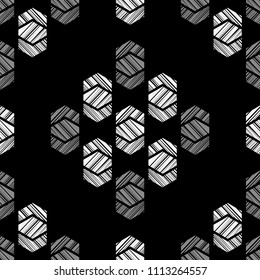 Ethnic boho seamless pattern. Hand hatching. Traditional ornament. Geometric background. Folk motif. Textile rapport.