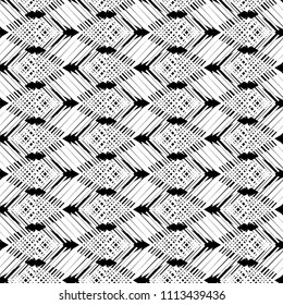 Ethnic boho seamless pattern. Hand hatching. Traditional ornament. Geometric background. Folk motif. Textile rapport.