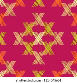 Ethnic boho seamless pattern. Hand hatching. Traditional ornament. Geometric background. Folk motif. Textile rapport.