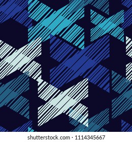 Ethnic boho seamless pattern. Hand hatching. Traditional ornament. Geometric background. Folk motif. Textile rapport.