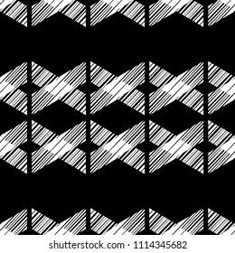 Ethnic boho seamless pattern. Hand hatching. Traditional ornament. Geometric background. Folk motif. Textile rapport.