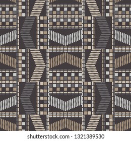 Ethnic boho seamless pattern. Hand hatching. Patchwork texture. Weaving. Traditional ornament. Tribal pattern. Folk motif. Can be used for wallpaper, textile, invitation card, wrapping, web page.