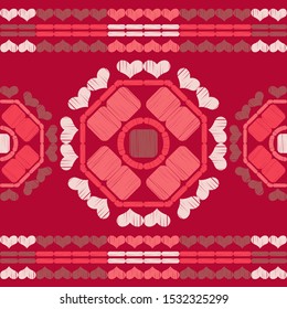 Ethnic boho seamless pattern. Heart. Folk motif. Vector illustration for web design or print.
