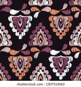 Ethnic boho seamless pattern. Ikat. Flowers. Traditional ornament. Geometric background. Folk motif. Can be used for wallpaper, textile, invitation card, wrapping, web page background.
