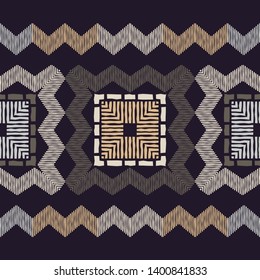 Ethnic boho seamless pattern. Lace. Embroidery on fabric. Patchwork texture. Weaving. Traditional ornament. Tribal pattern. Folk motif. Can be used for wallpaper, textile, wrapping, web.