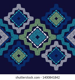 Ethnic boho seamless pattern. Lace. Embroidery on fabric. Patchwork texture. Weaving. Traditional ornament. Tribal pattern. Folk motif. Can be used for wallpaper, textile, wrapping, web.