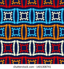 Ethnic boho seamless pattern. Lace. Embroidery on fabric. Patchwork texture. Weaving. Traditional ornament. Tribal pattern. Folk motif. Can be used for wallpaper, textile, wrapping, web.