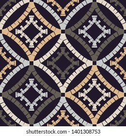 Ethnic boho seamless pattern. Lace. Embroidery on fabric. Patchwork texture. Weaving. Traditional ornament. Tribal pattern. Folk motif. Can be used for wallpaper, textile, wrapping, web.