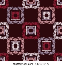 Ethnic boho seamless pattern. Lace. Embroidery on fabric. Patchwork texture. Weaving. Traditional ornament. Tribal pattern. Folk motif. Can be used for wallpaper, textile, wrapping, web.