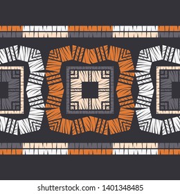 Ethnic boho seamless pattern. Lace. Embroidery on fabric. Patchwork texture. Weaving. Traditional ornament. Tribal pattern. Folk motif. Can be used for wallpaper, textile, wrapping, web.