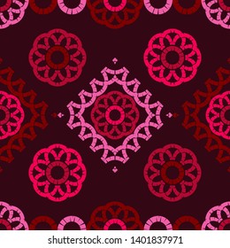 Ethnic boho seamless pattern. Lace. Embroidery on fabric. Patchwork texture. Weaving. Traditional ornament. Tribal pattern. Folk motif. Can be used for wallpaper, textile, wrapping, web.