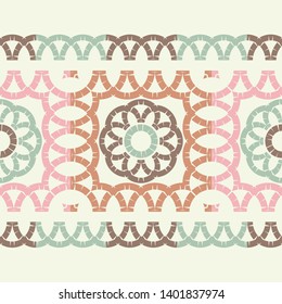 Ethnic boho seamless pattern. Lace. Embroidery on fabric. Patchwork texture. Weaving. Traditional ornament. Tribal pattern. Folk motif. Can be used for wallpaper, textile, wrapping, web.
