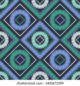 Ethnic boho seamless pattern. Lace. Embroidery on fabric. Patchwork texture. Weaving. Traditional ornament. Tribal pattern. Folk motif. Can be used for wallpaper, textile, wrapping, web.