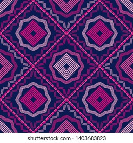 Ethnic boho seamless pattern. Lace. Embroidery on fabric. Patchwork texture. Weaving. Traditional ornament. Tribal pattern. Folk motif. Can be used for wallpaper, textile, wrapping, web.
