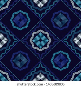 Ethnic boho seamless pattern. Lace. Embroidery on fabric. Patchwork texture. Weaving. Traditional ornament. Tribal pattern. Folk motif. Can be used for wallpaper, textile, wrapping, web.