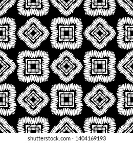 Ethnic boho seamless pattern. Lace. Embroidery on fabric. Patchwork texture. Weaving. Traditional ornament. Tribal pattern. Folk motif. Can be used for wallpaper, textile, wrapping, web.