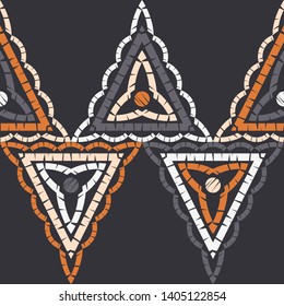Ethnic boho seamless pattern. Lace. Embroidery on fabric. Patchwork texture. Weaving. Traditional ornament. Tribal pattern. Folk motif. Can be used for wallpaper, textile, wrapping, web.