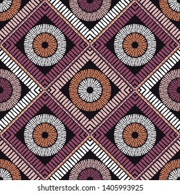 Ethnic boho seamless pattern. Lace. Embroidery on fabric. Patchwork texture. Weaving. Traditional ornament. Tribal pattern. Folk motif. Can be used for wallpaper, textile, wrapping, web.