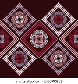 Ethnic boho seamless pattern. Lace. Embroidery on fabric. Patchwork texture. Weaving. Traditional ornament. Tribal pattern. Folk motif. Can be used for wallpaper, textile, wrapping, web.