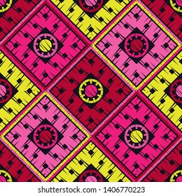 Ethnic boho seamless pattern. Lace. Embroidery on fabric. Patchwork texture. Weaving. Traditional ornament. Tribal pattern. Folk motif. Can be used for wallpaper, textile, wrapping, web.